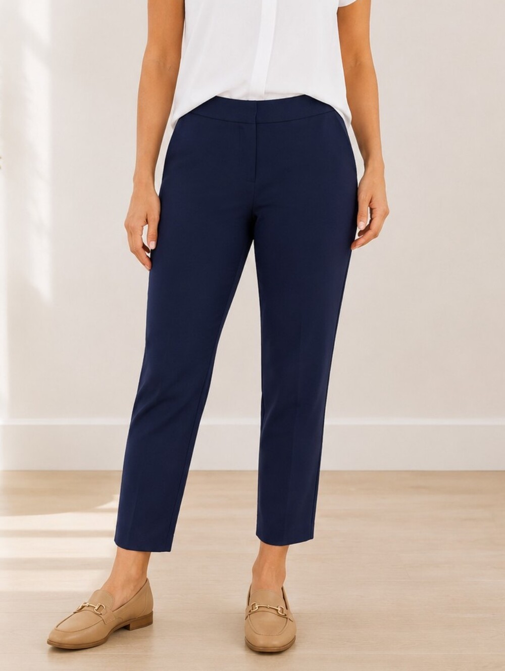 Jil Sander Navy Blue Ponte Knit Slim Leg Mid-rise Pants Quiet Luxury Women's 42